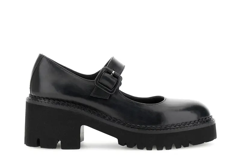 décolleté stile mary jane in pelle con cinturino e fibbia nero