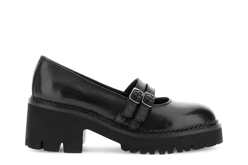 décolleté stile mary jane in pelle con doppio cinturino nero