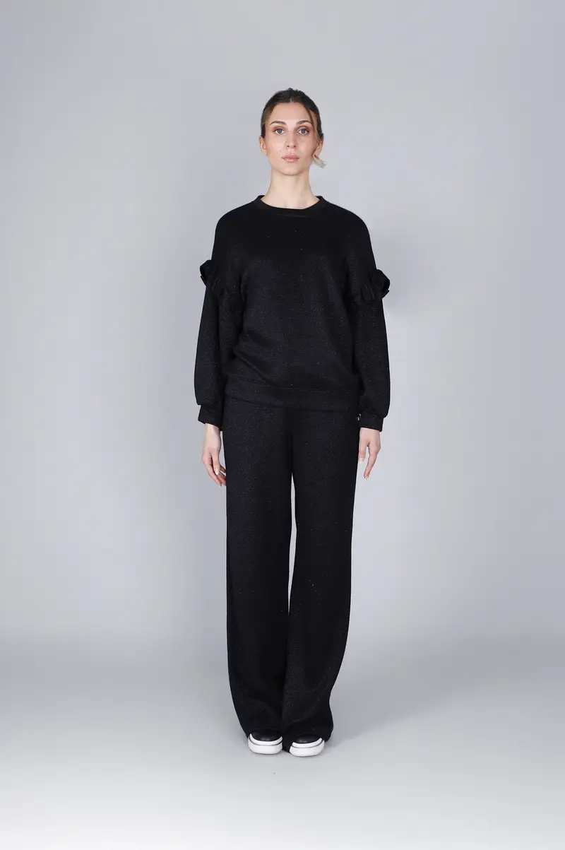 felpa con ruches alla manica mano calda nero