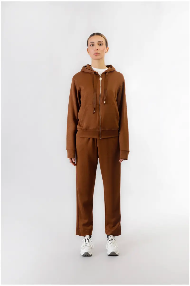 felpa full zip in felpa mano calda caramello