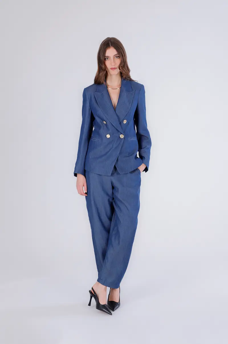 giacca doppiopetto in tencel denim indaco