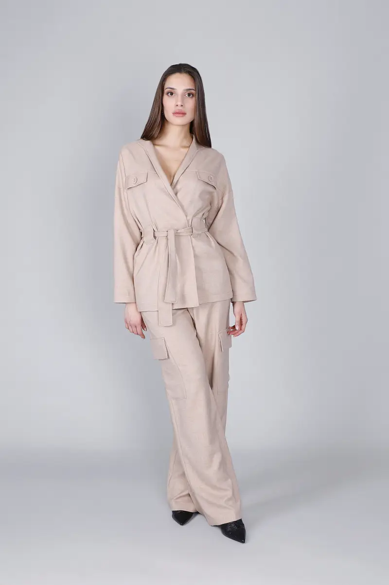 giacca tipo kimono con fusciacca sabbia