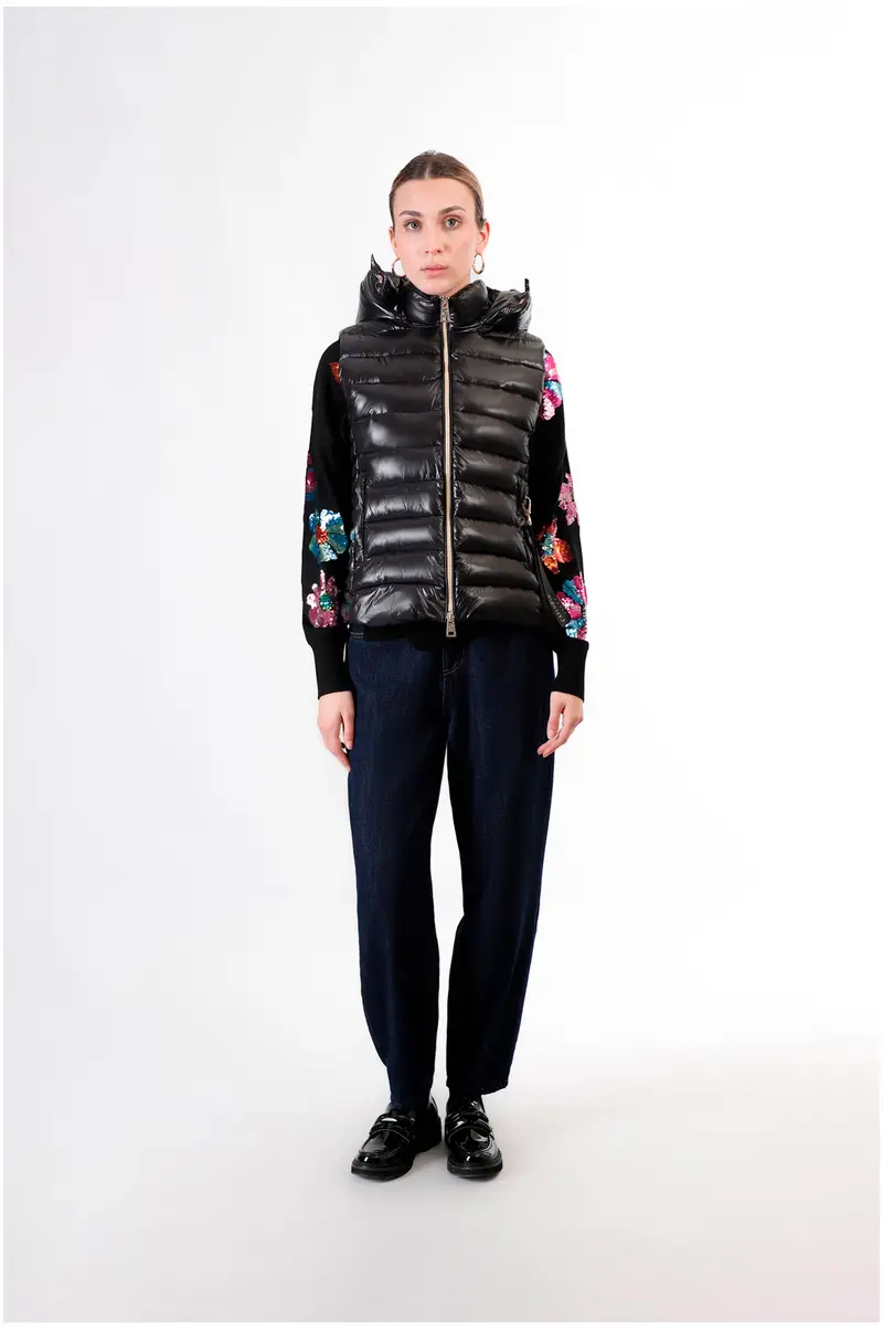 gilet imbottito tessuto lucido nero