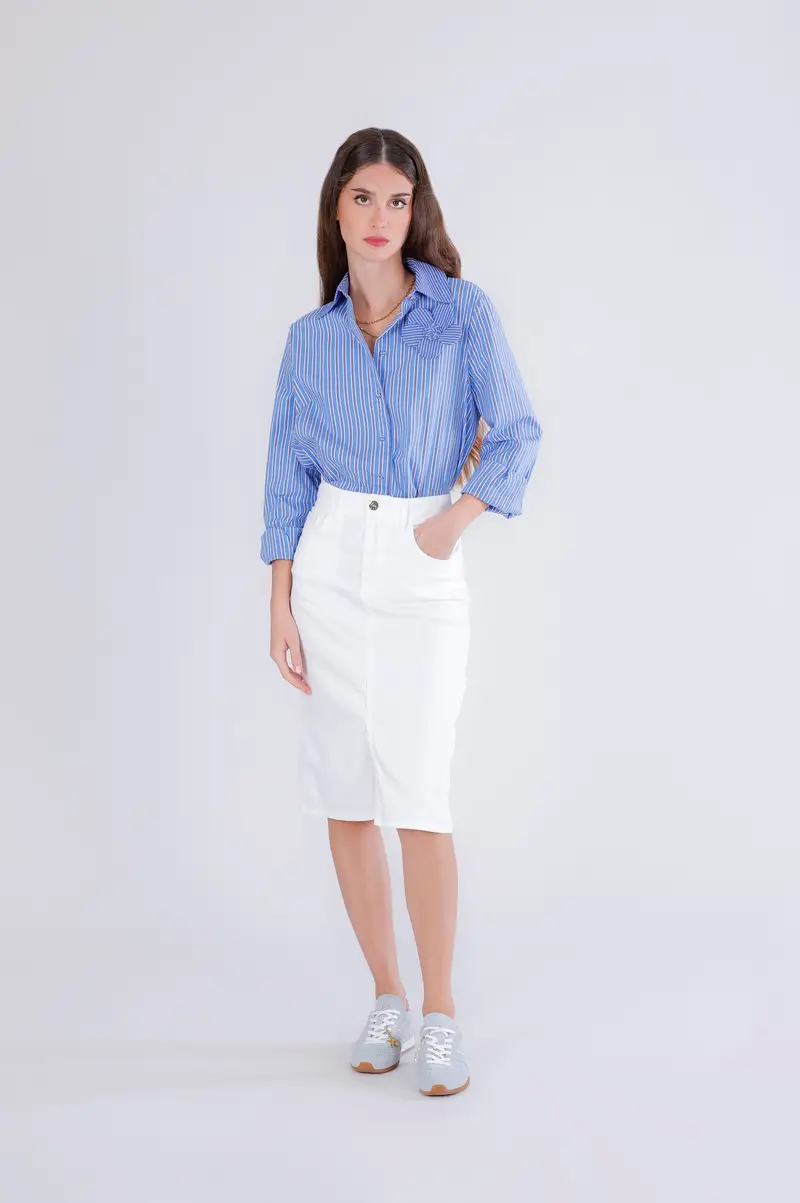 gonna con spacco davanti in bull denim off white