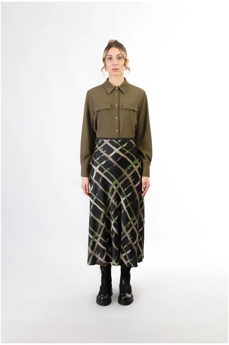 gonna longuette stampata check pistacchio