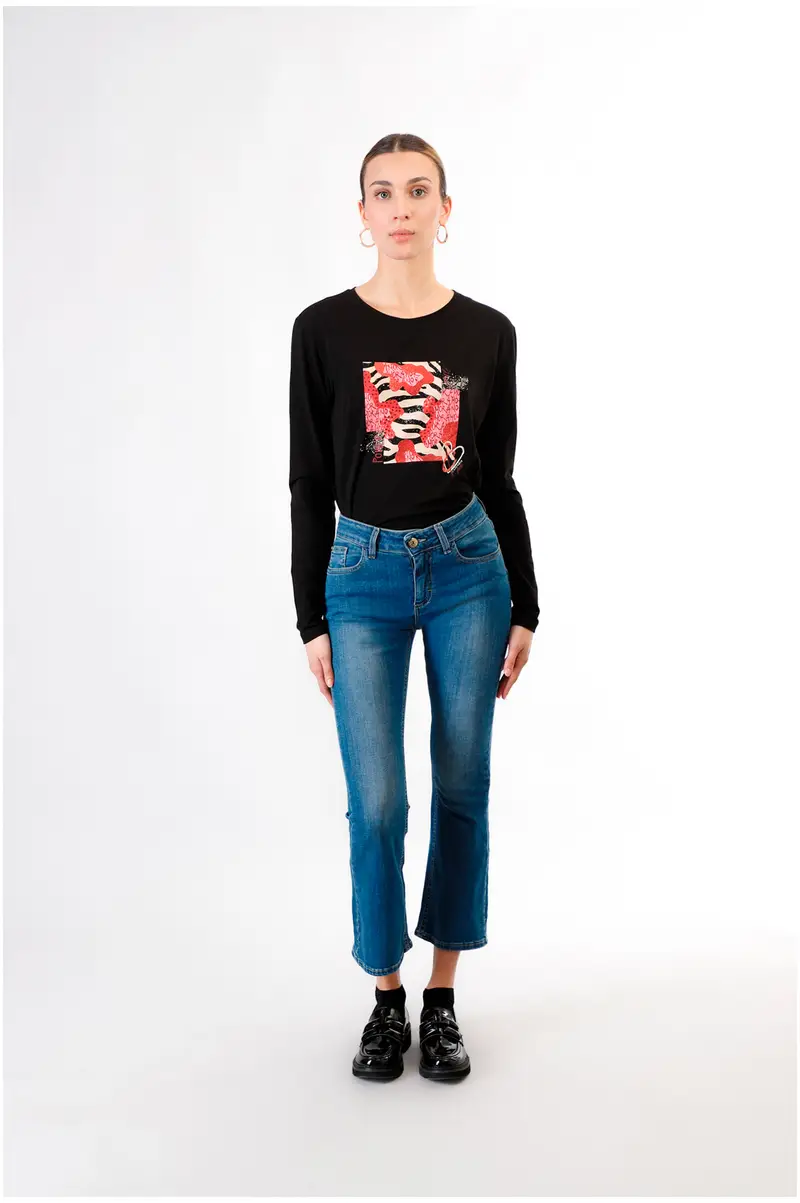 jeans denim cropped flare blu medio