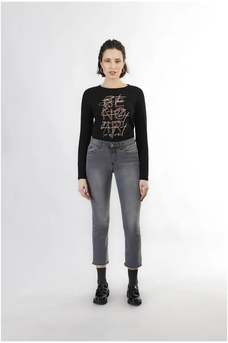 jeans denim cropped flare grigio