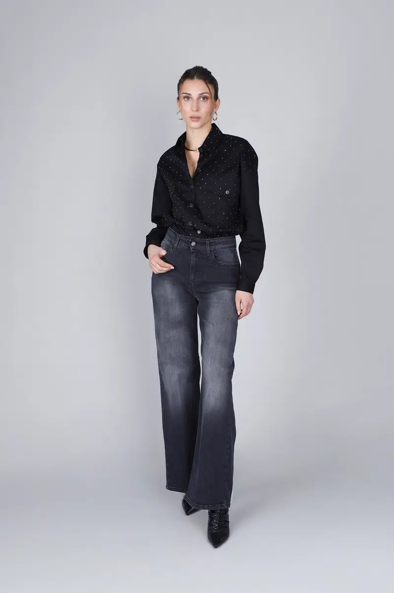 jeans denim wide leg nero