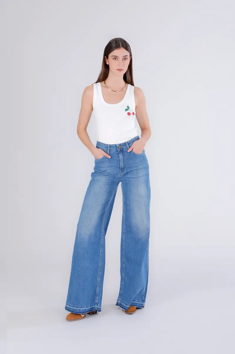 jeans palazzo con orlo sciolto blu medio