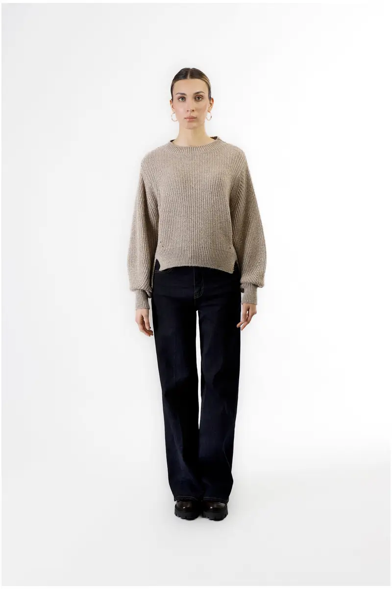 maglia collo a ciclista con lurex beige