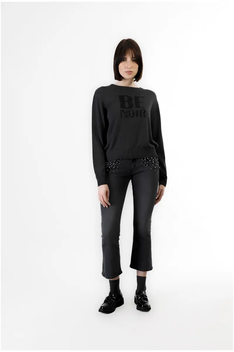 maglia girocollo con logo "be noir" antracite