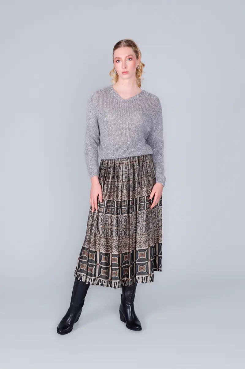 maglia girocollo con paillettes grigio