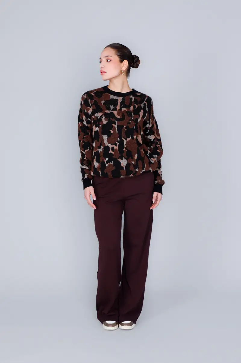 maglia girocollo jacquard animalier multi animalier
