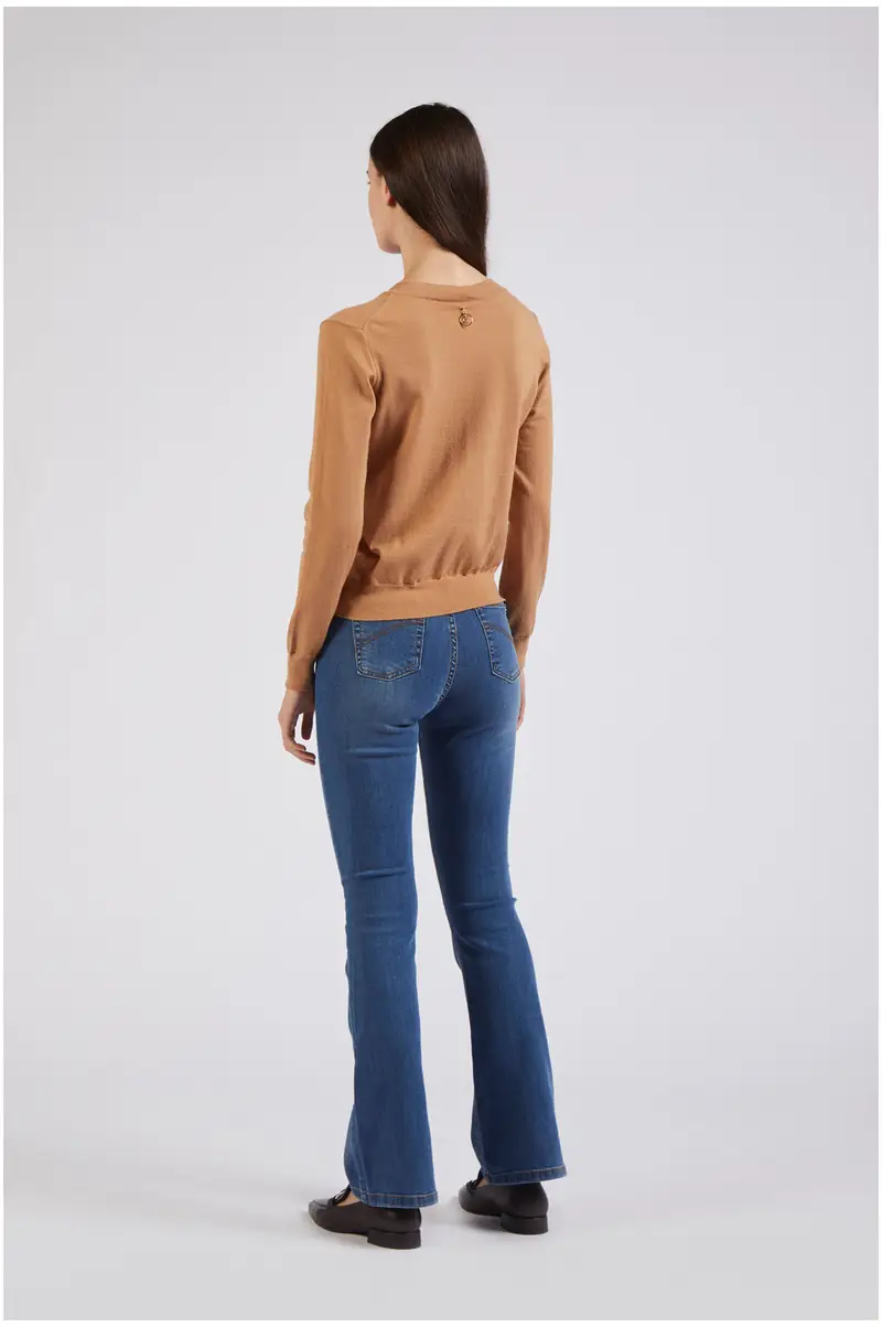 maglia scollo a v cammello miniatura 2