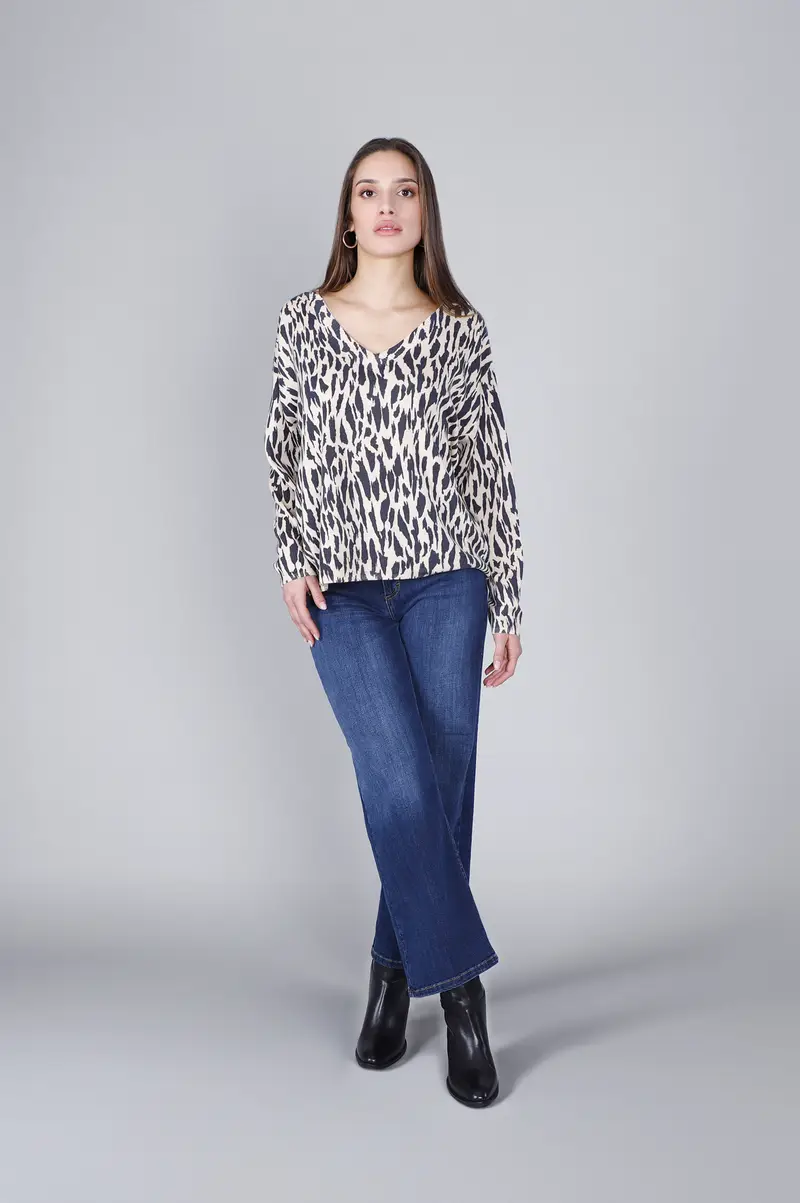 maglia stampata con scollatura a "v" multi animalier