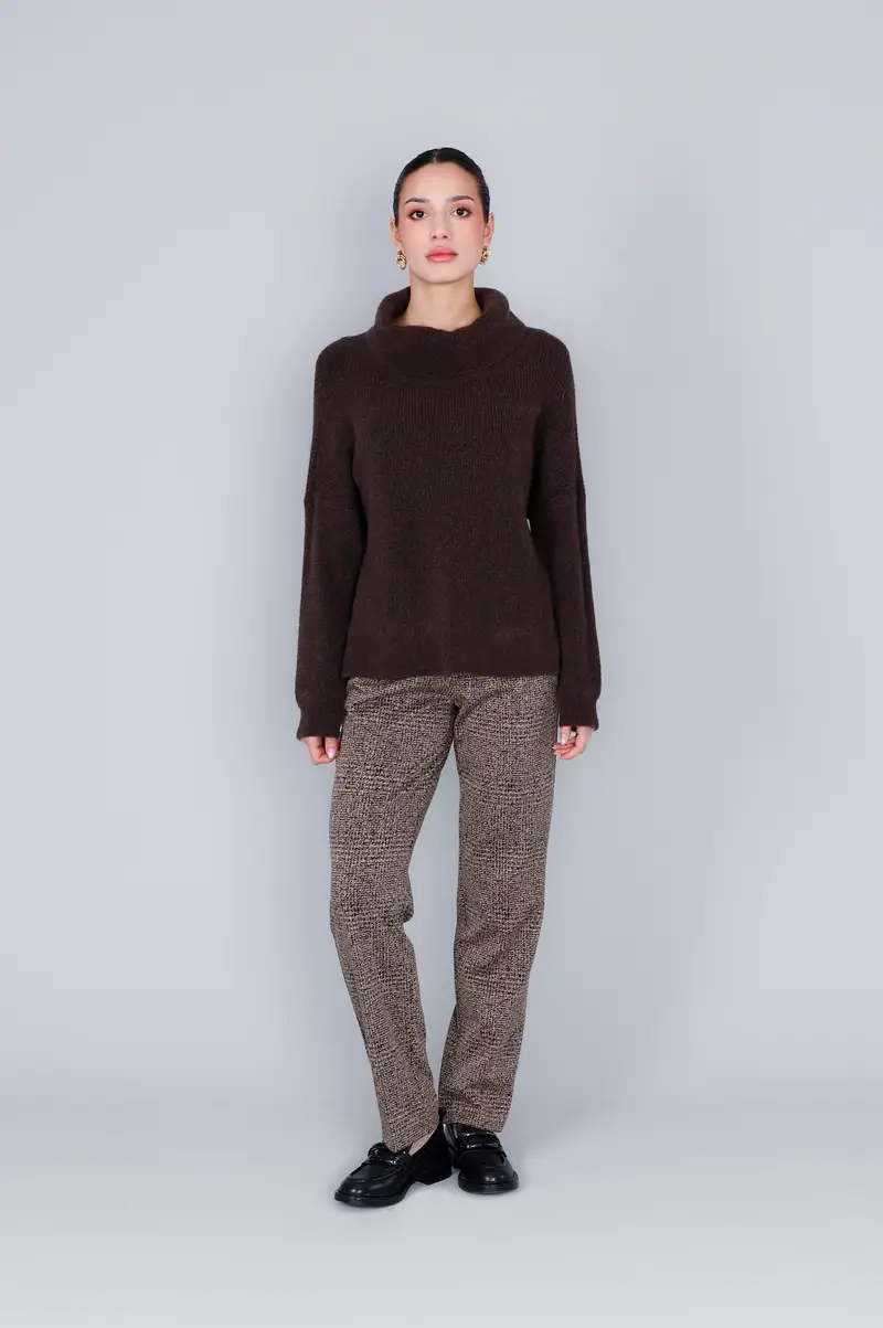 maglione collo a ciambella costa inglese cioccolato