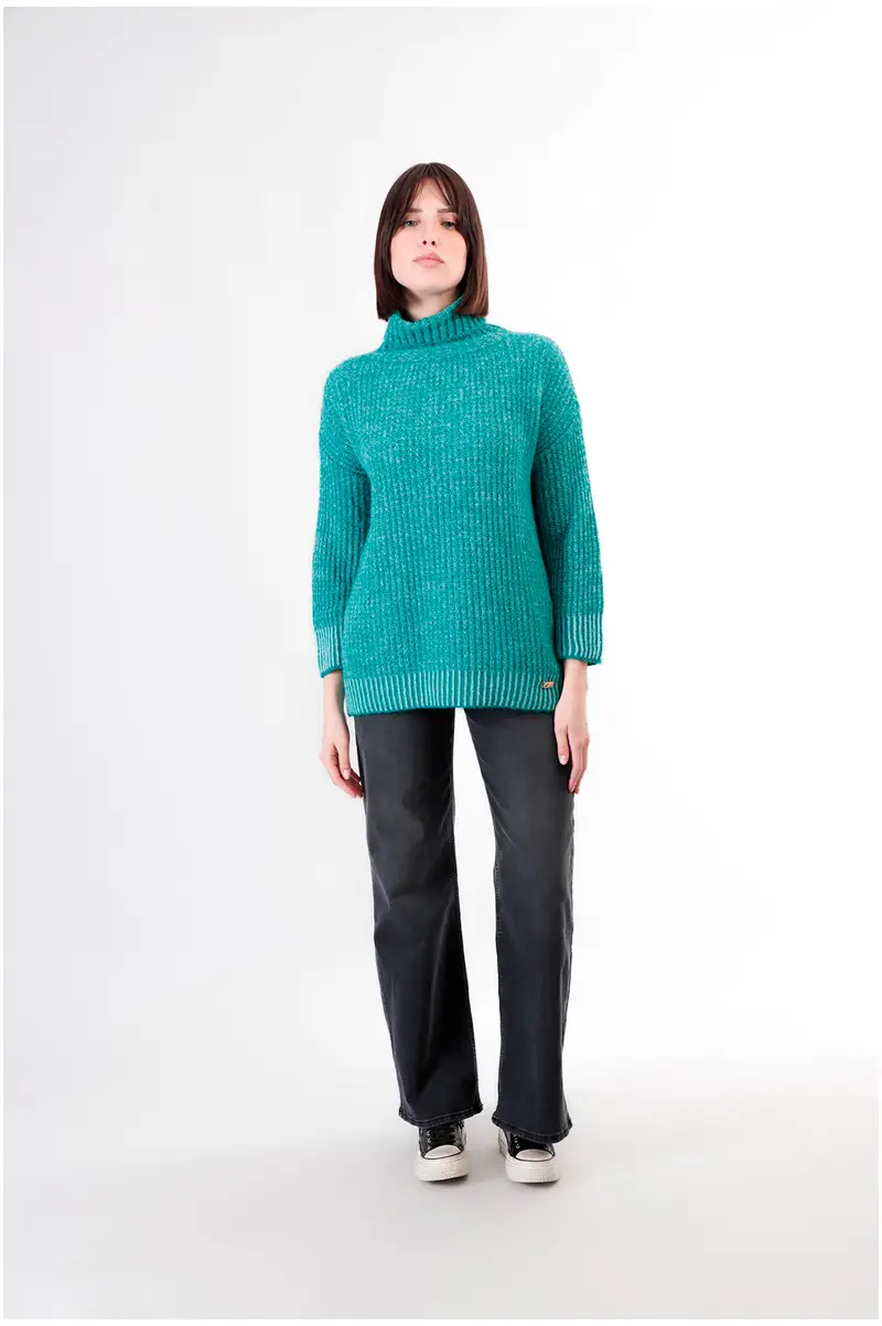 maglione moulinè collo alto smeraldo