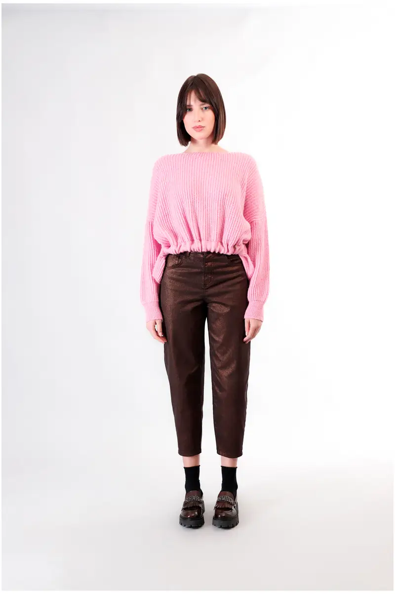 maglione moulinè con coulisse al fondo rosa