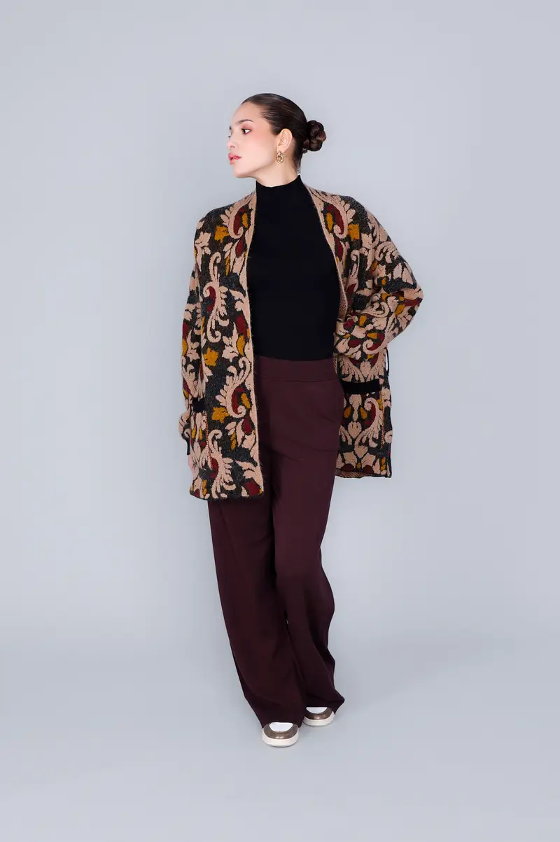 maxy cardigan con cintura jacquard multi baroque