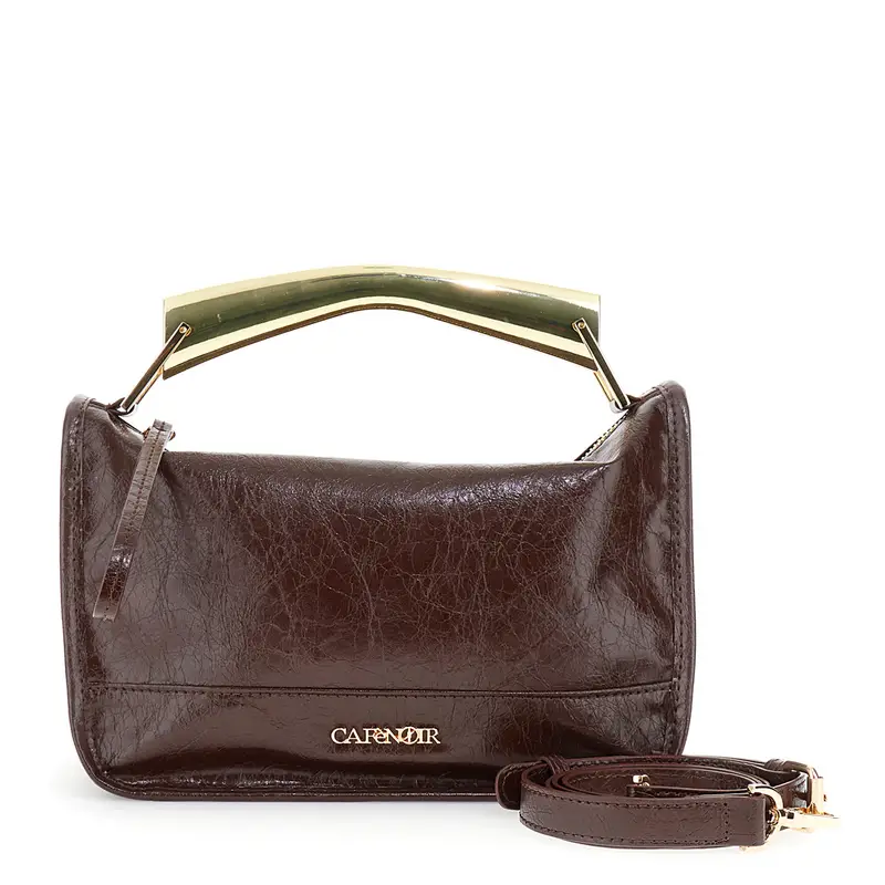 mini bag effetto pelle naplak con manico in metallo burgundy