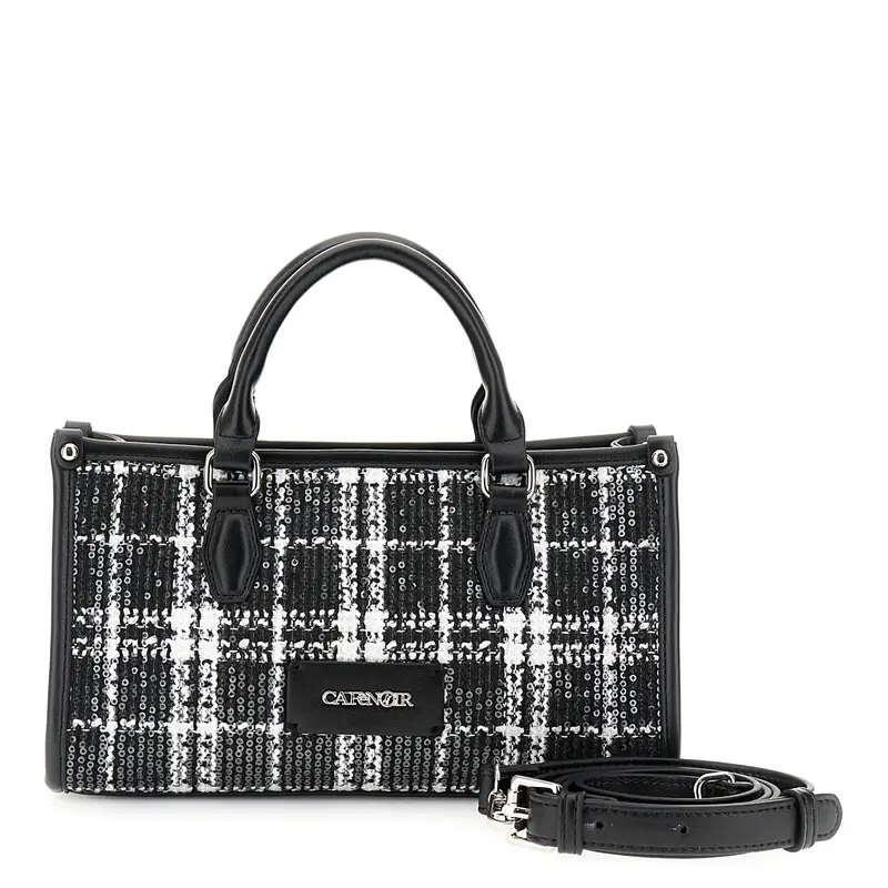 mini bag in tessuto a quadri con paillettes nero