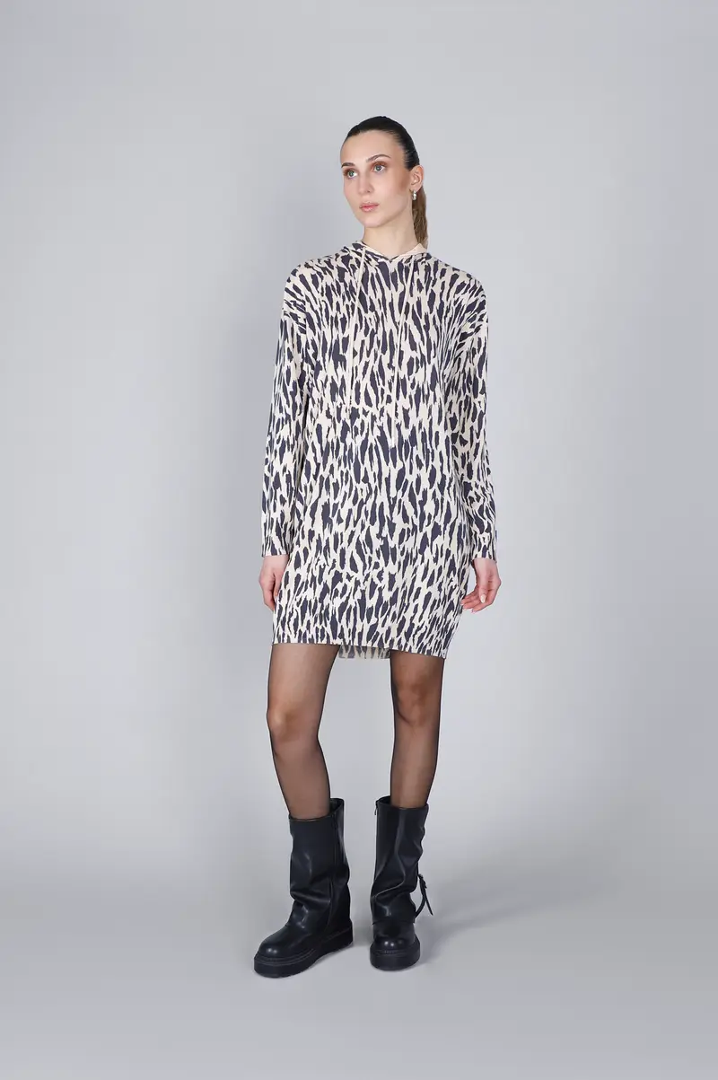 miniabito con cappuccio in maglia stampato multi animalier