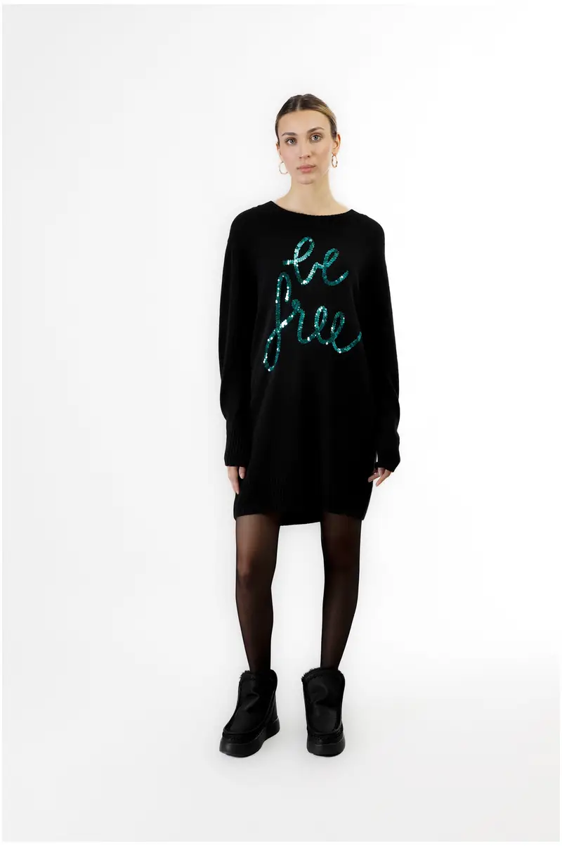 miniabito in maglia con ricamo pailettes nero