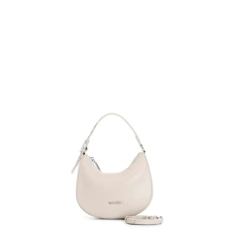 minibag effetto puffy con attacco tracolla e fibbia con strass avorio