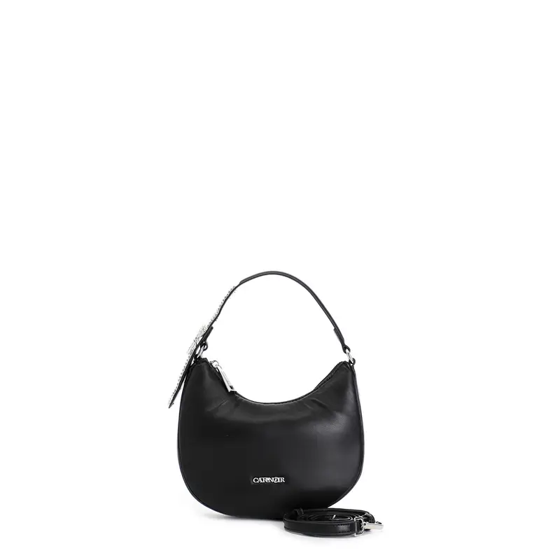 minibag effetto puffy con attacco tracolla e fibbia con strass nero