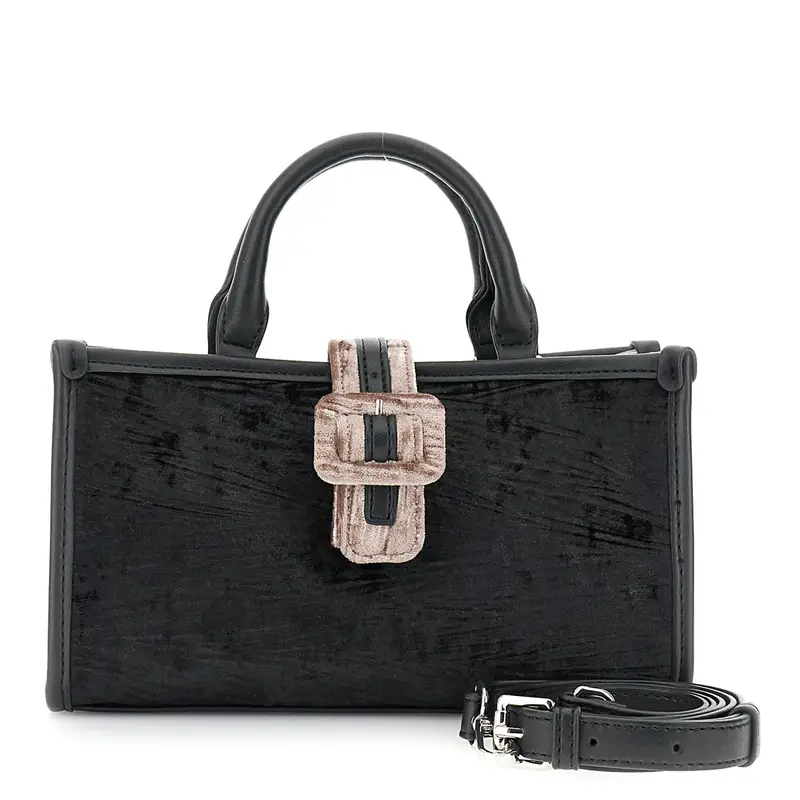 minibag in velluto con dettagli in similpelle nero/visone