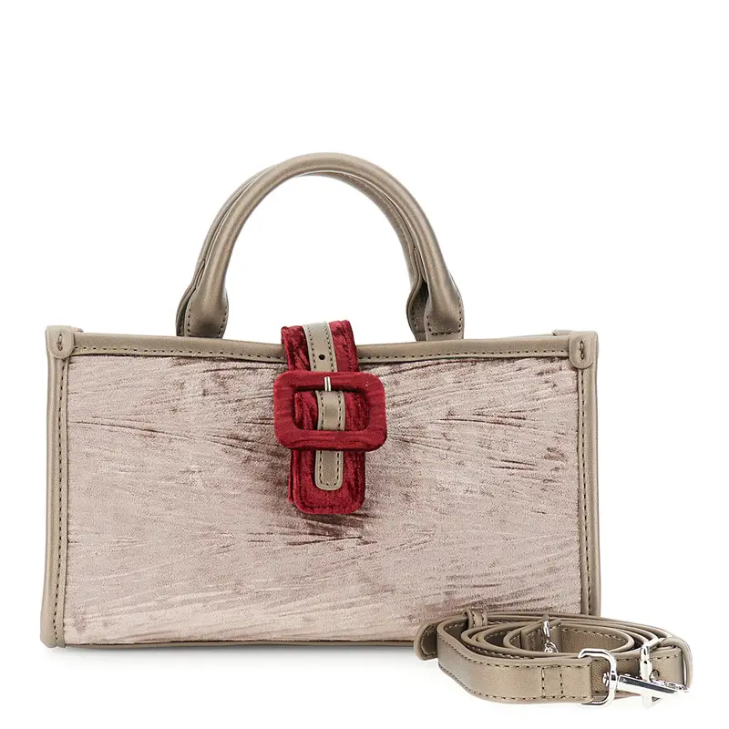 minibag in velluto con dettagli in similpelle visone/bordeaux