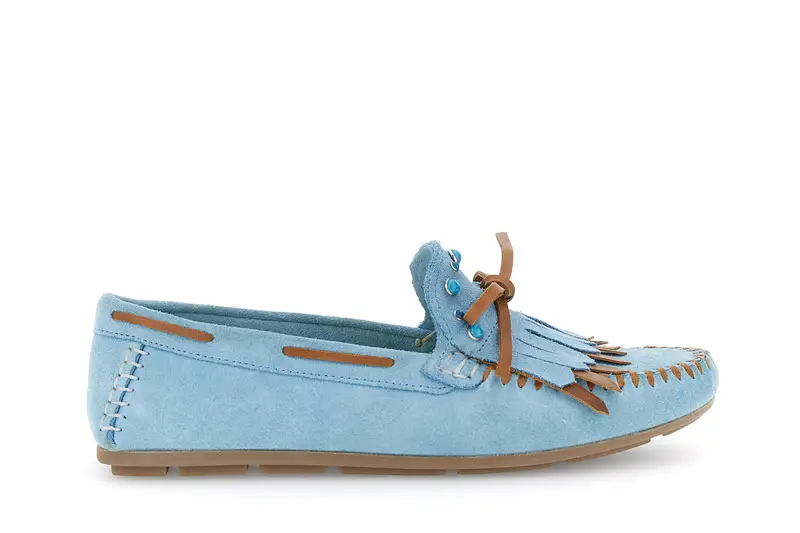 mocassini in pelle scamosciata con frangia azzurro