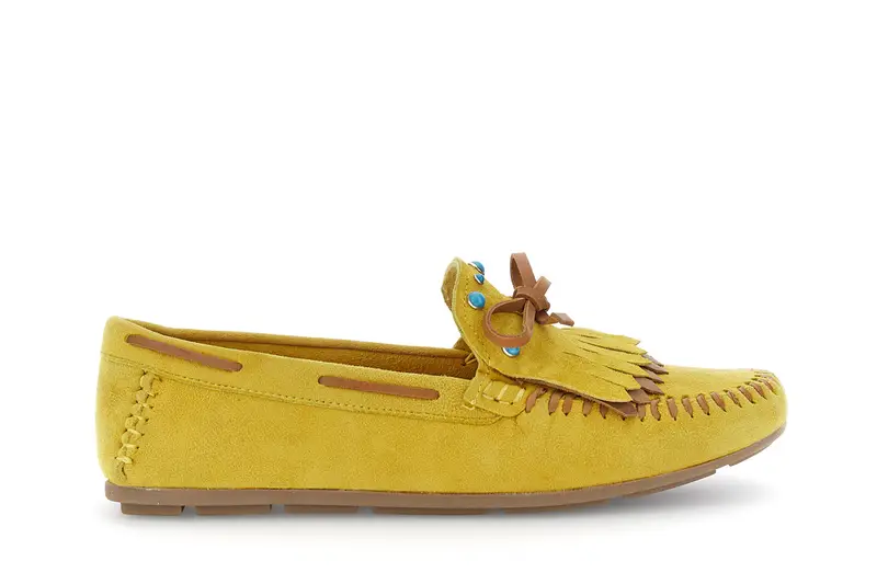 mocassini in pelle scamosciata con frangia giallo