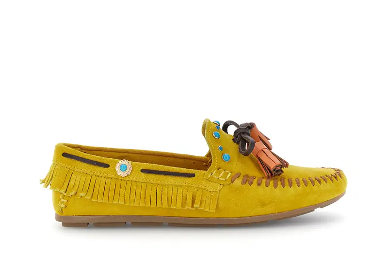 mocassini in pelle scamosciata con nappine giallo
