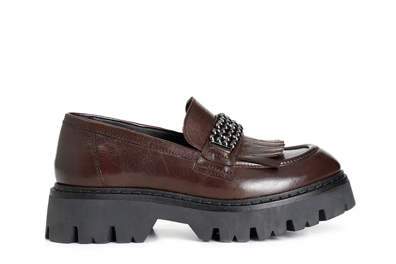 mocassino da donna con frange in pelle t moro