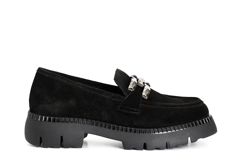 mocassino da donna in pelle scamosciata con morsetto nero