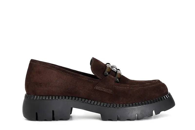 mocassino da donna in pelle scamosciata con morsetto t moro