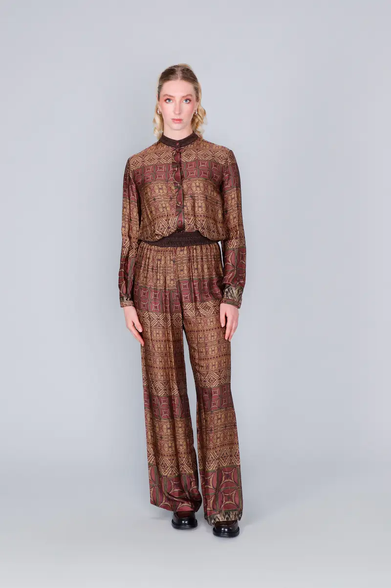 pantalone palazzo stampato foulard multivino