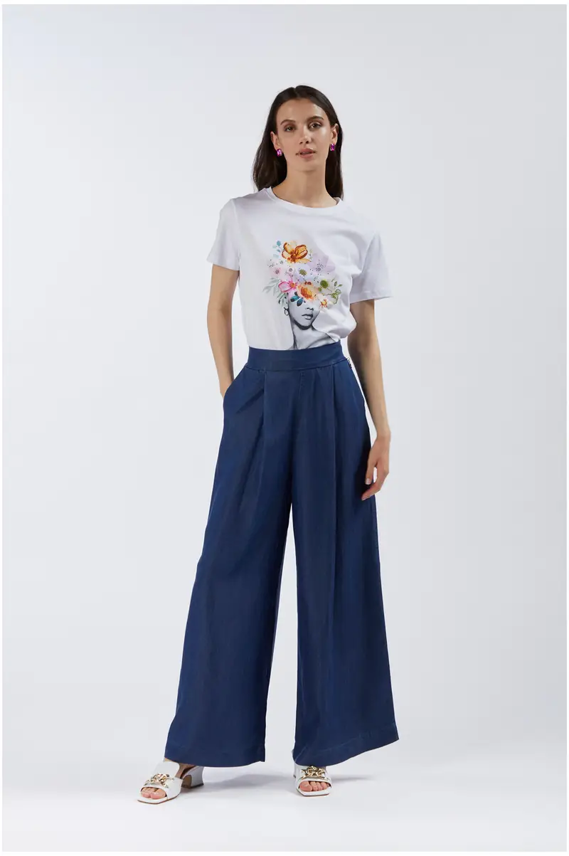 pantaloni ampi in tencel denim indaco