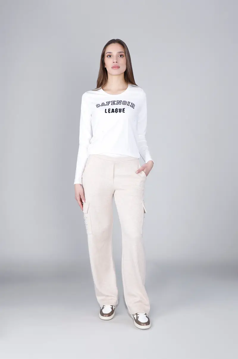 pantaloni cargo con stras alle tasche avena