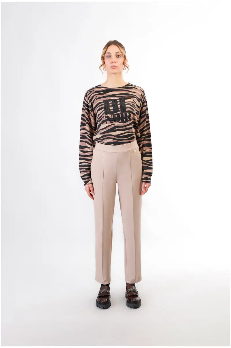 pantaloni dritto con vita elasticata champagne