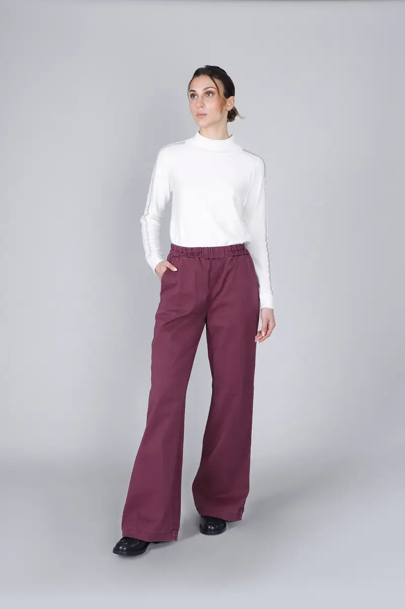 pantaloni gamba ampia in tencel tinto capo burgundy