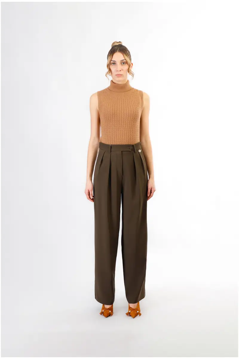 pantaloni gamba dritta ampia tessuto bistretch fango