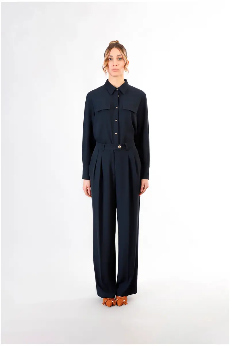 pantaloni gamba larga con pinces navy