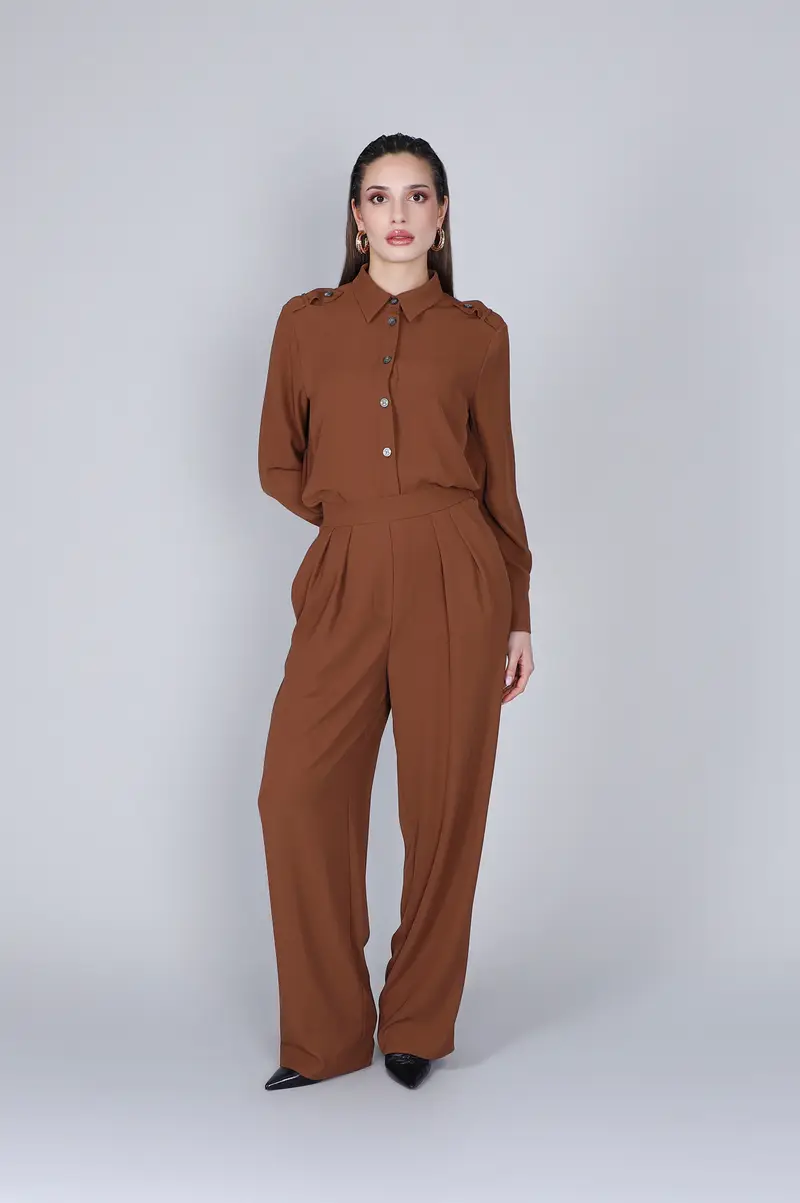 pantaloni palazzo con pinces cioccolato