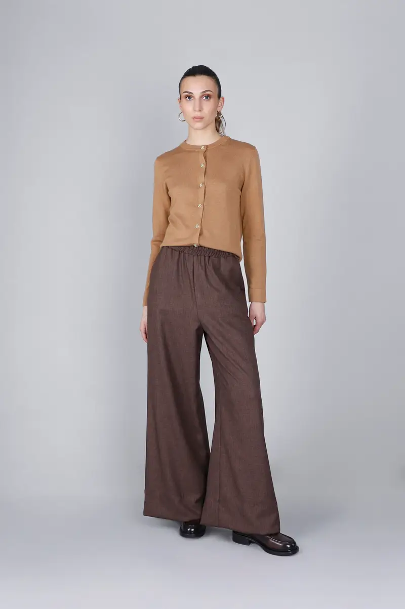 pantaloni palazzo con vita elasticata cioccolato