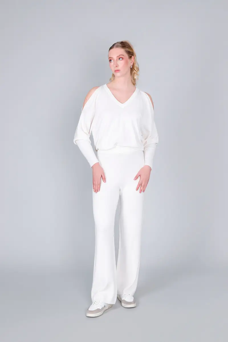 pantaloni palazzo in maglia off white