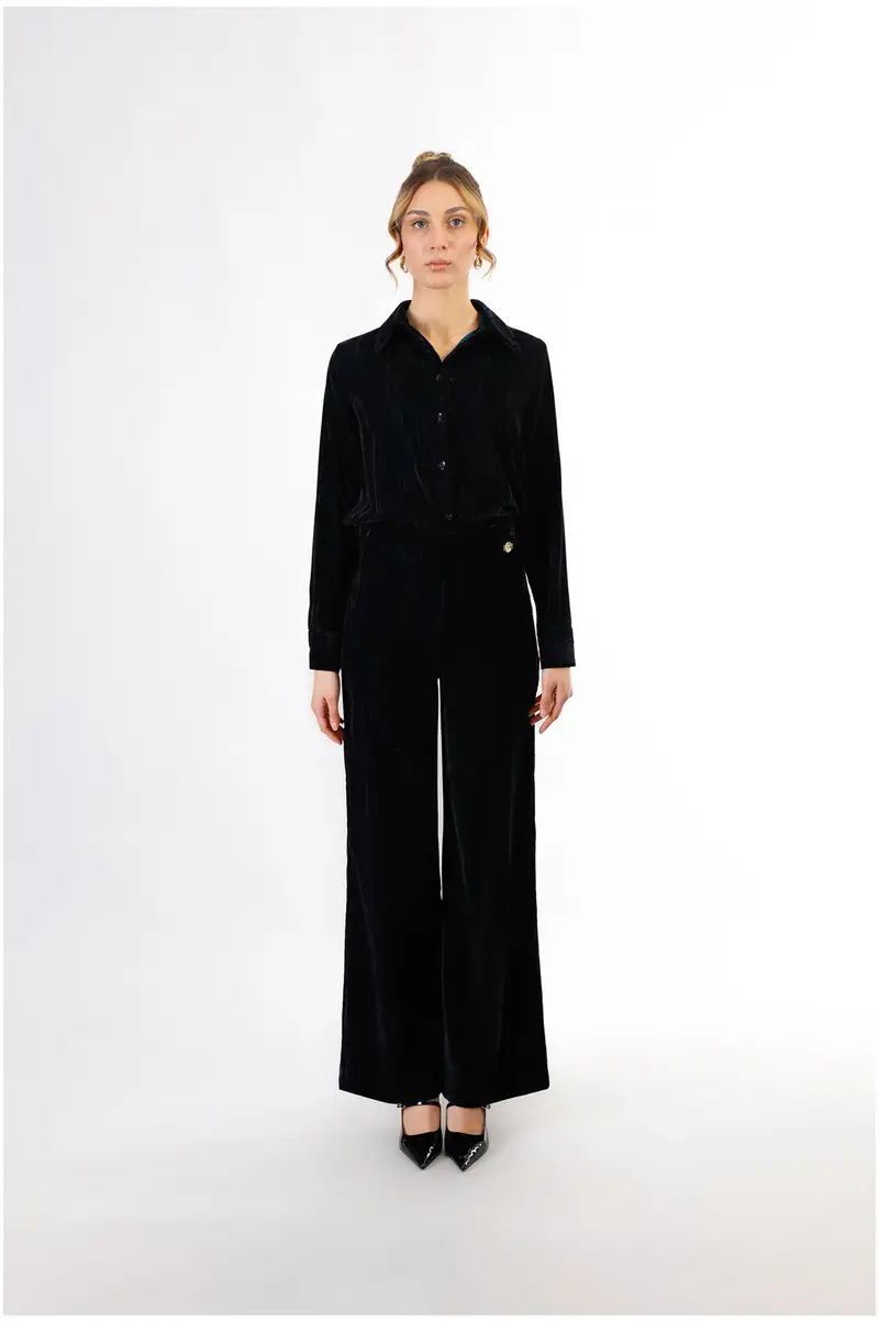 pantaloni palazzo in velluto cangiante petrolio