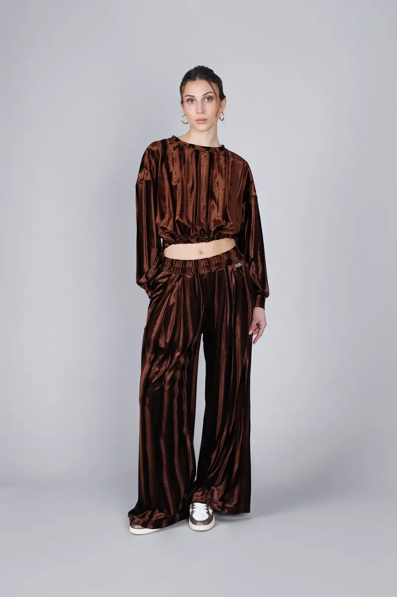 pantaloni palazzo in velluto fondente