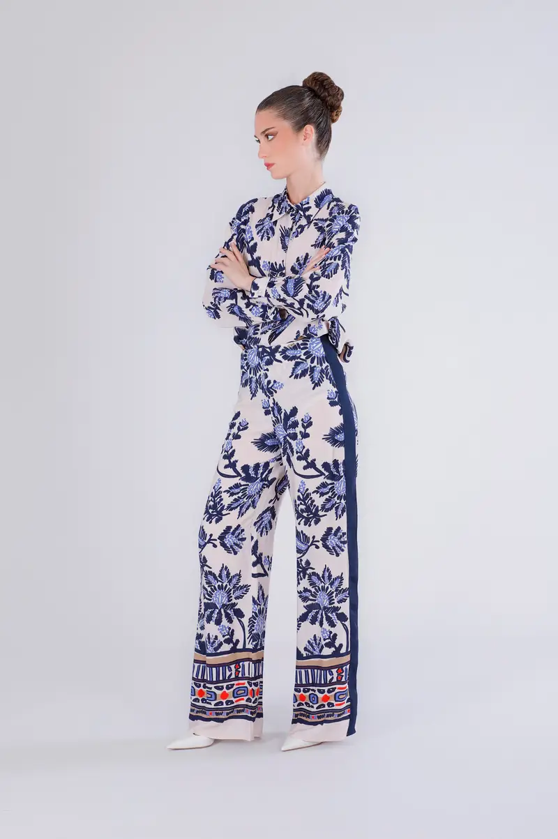 pantaloni palazzo stampati fiore multiblu